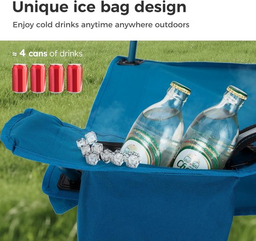 LET'S CAMP Folding Camping Chair 2-Pack - Portable Lawn Chairs with Cooler Bag & Cup Holder | Supports 350LBS, Blue