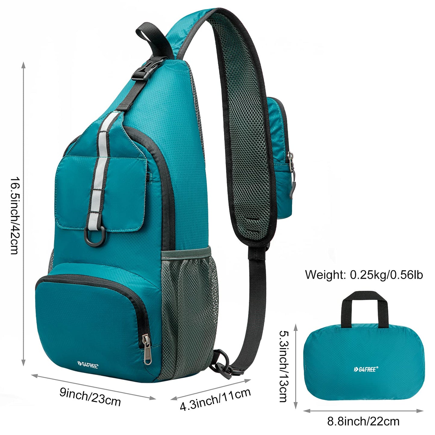 G4Free Packable Sling Backpack, Small Crossbody Sling Bag Travel Hiking Daypack Casual Foldable Shoulder Chest Bag