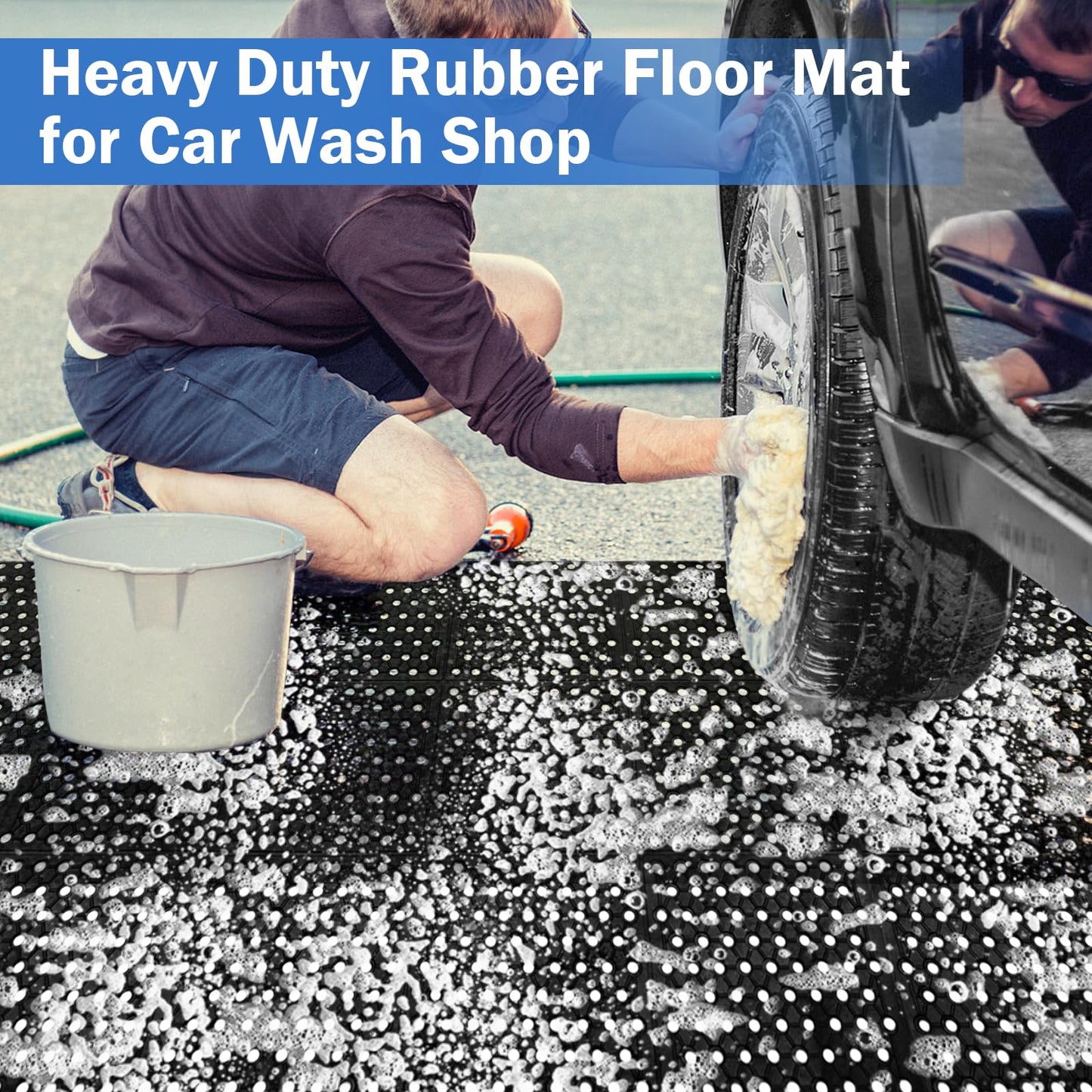 tonchean 82.6"x35.4" Commercial Anti-Fatigue Mat, Non-Slip Drainage Rubber Mat with Holes, Rubber Kitchen Mats for Floor, Restaurant, Door Mats Use Wet Area