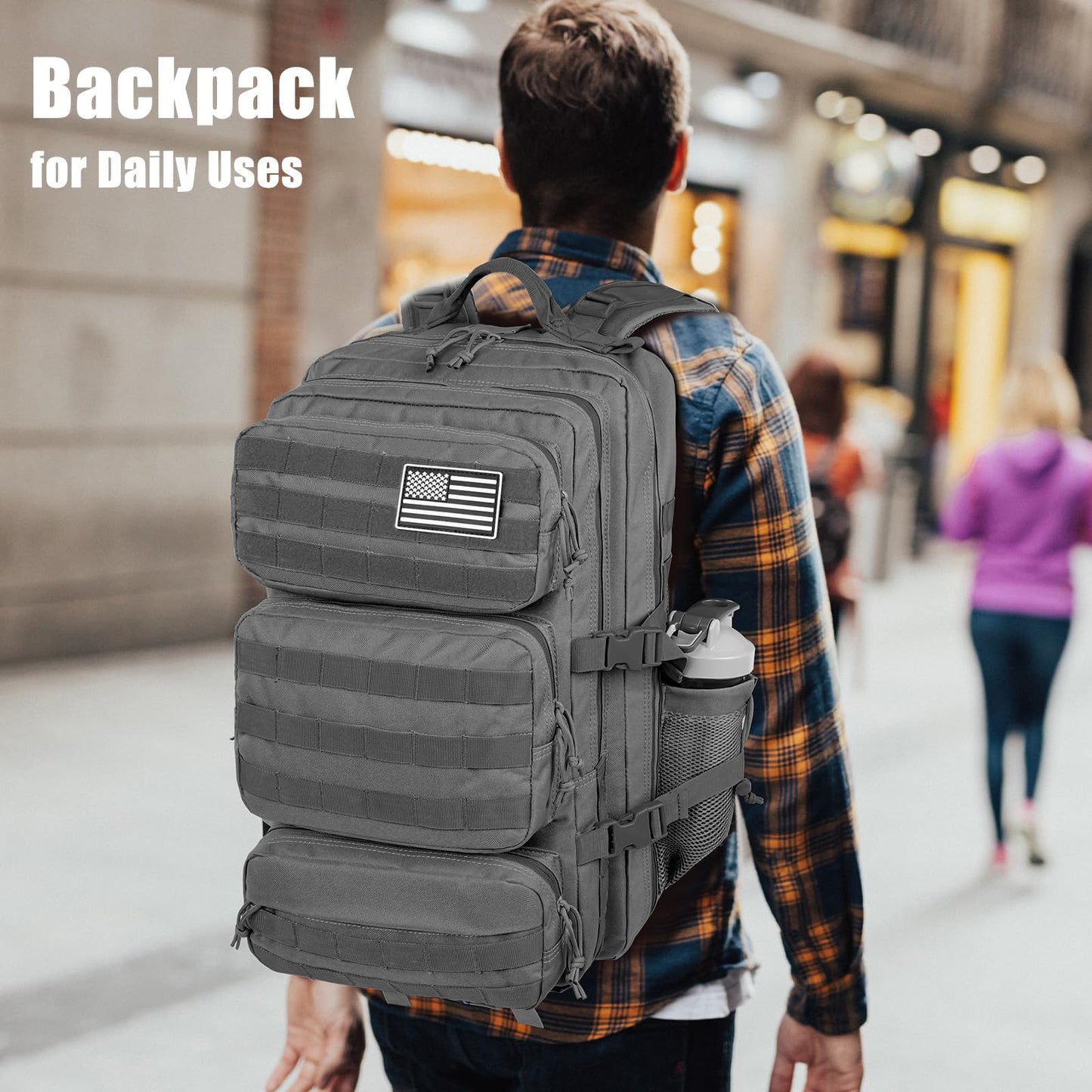 kookoomia Military Tactical Backpack 50L Large Day Backpack for Men Molle Army 3 Days Assault Pack Bug Out Bag Water Resistant and Heavy Duty Hiking Treeking Rucksack - Grey