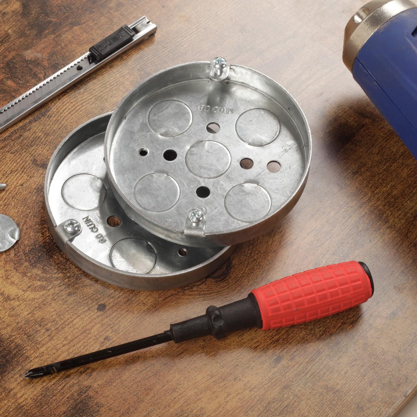 2 Pack Shallow Electrical Box, 1/2-Inch Deep, 1/2-Inch Bottom Knockouts 4-Inch Round Ceiling Pan Pancake Box Round Electrical Box (2)