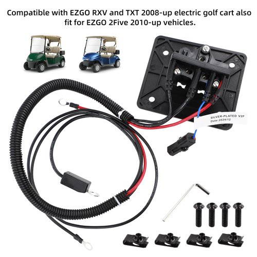 Roykaw Golf Cart 48 Volts Charger Receptacle Delta-Q Charger Socket with Wires for EZGO RXV TXT 2008-Up and 2Five 2010-Up Electric Golf Cart, 3-Prong Charging Port, OEM# 602529,613304