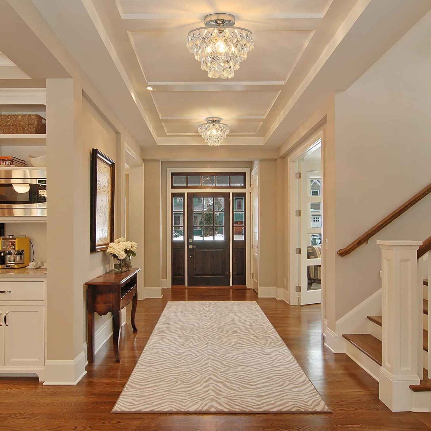 Gold Crystal Mini Chandelier - Modern Flush Mount Ceiling Light for Hallway & Bedroom