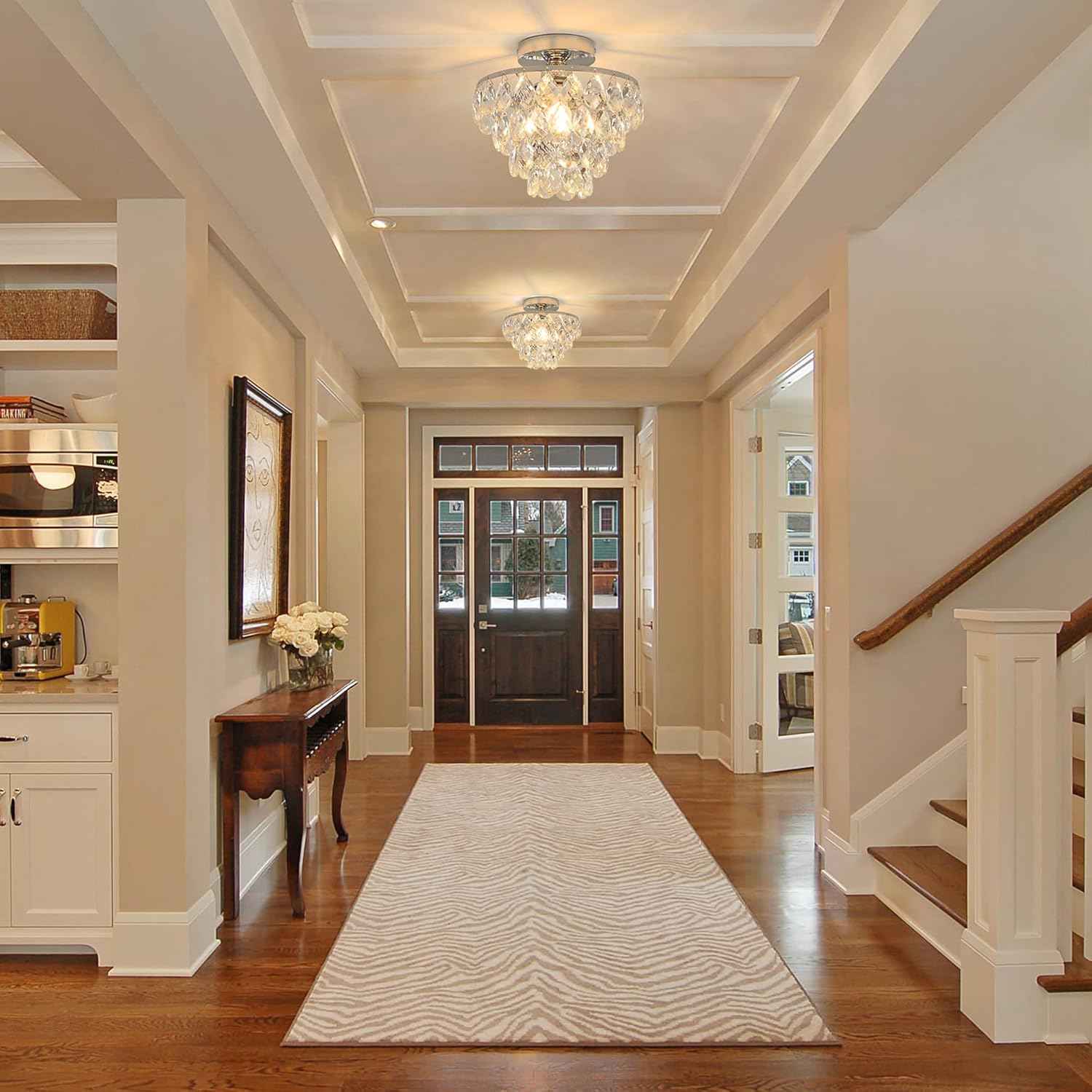 Gold Crystal Mini Chandelier - Modern Flush Mount Ceiling Light for Hallway & Bedroom