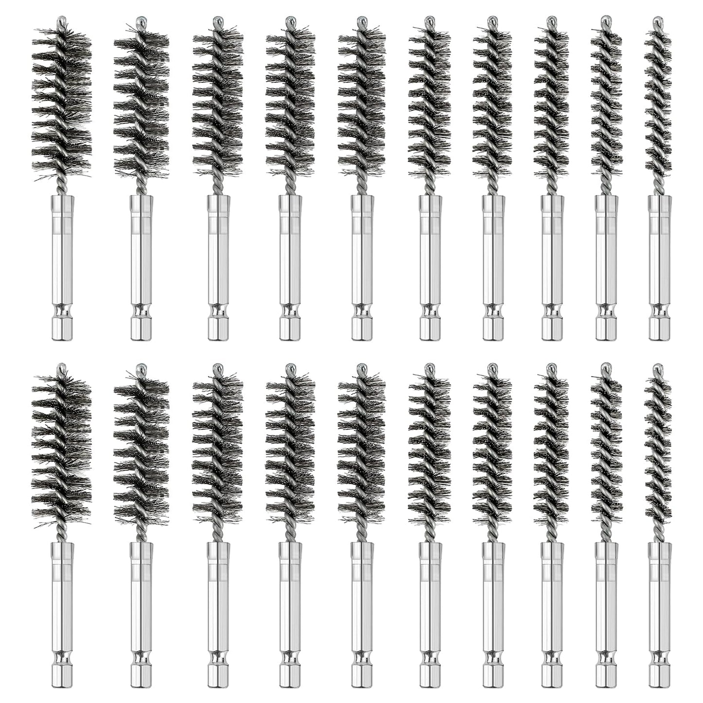 20pcs Wire Bore Brush Set with，Wire Brush for Drill，with 1/4 Hexagonal Handle, for Electric Drill; Metal Rust-Proof Cleaning Hole Brush，Electric Drill Cleaning and polishing Tools