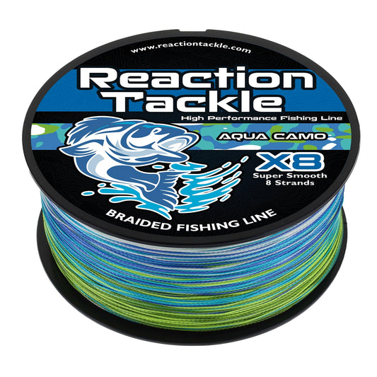 Reaction Tackle Braided Fishing Line - Pro Grade Power Performance for Saltwater or Freshwater Fish - Colored Fishing Line Braid for Extra Visibility - X8 Camo Aqua 80 Lb (300 Yards)