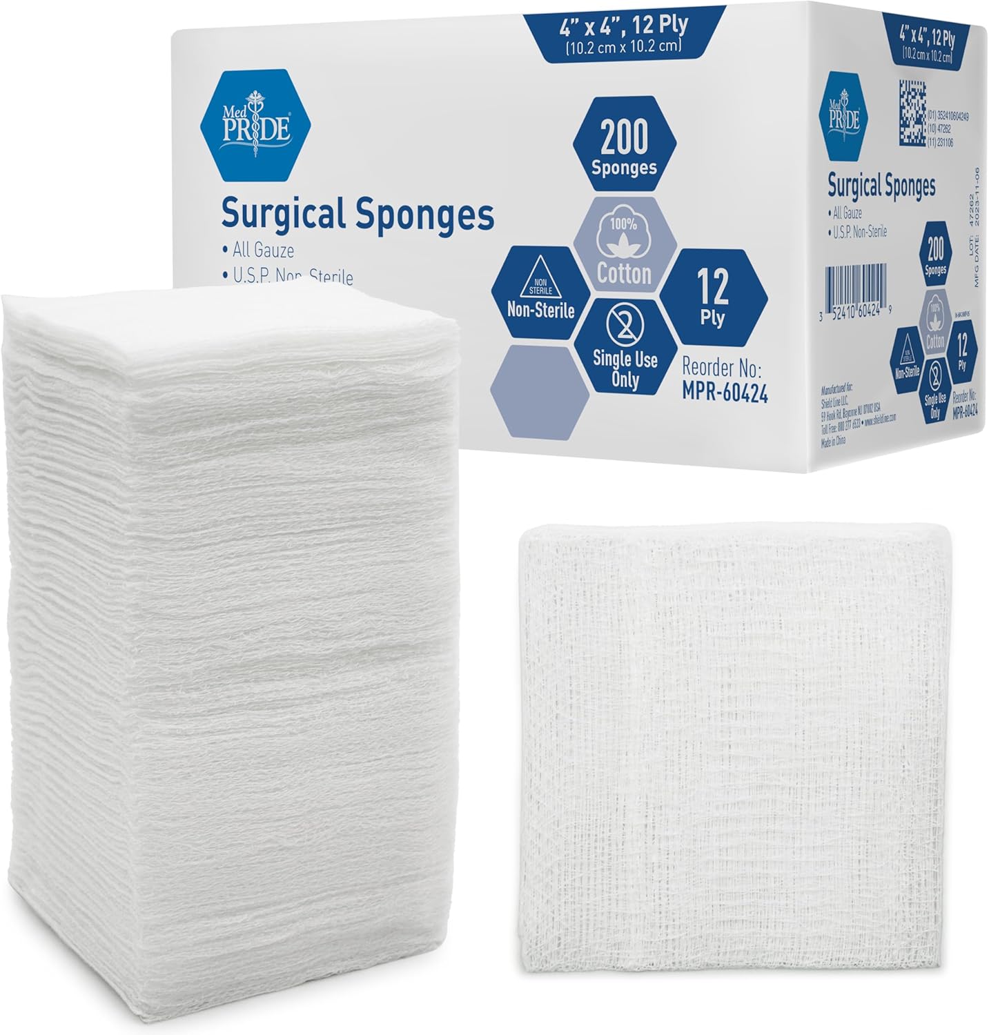 Med Pride 4”x 4” Surgical Gauze Sponges - 200 Pack, Extra Absorbent & Non-Sterile | Ideal for Wound Care & First Aid