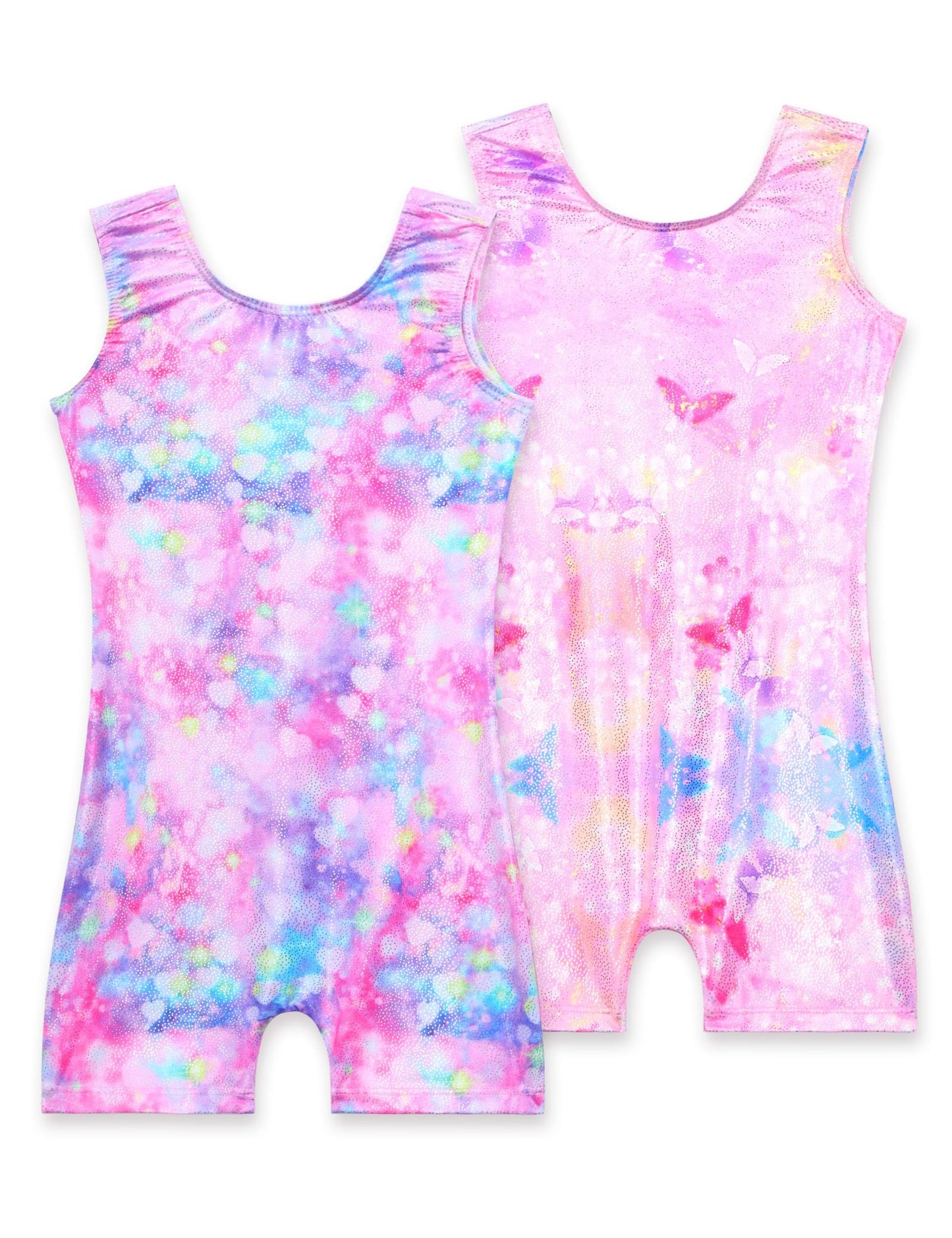 Nokecina Girls Leotards for Gymnastics with Shorts Size 7-8 Years Old Blue Pink Biketards Unitards for Dance Class