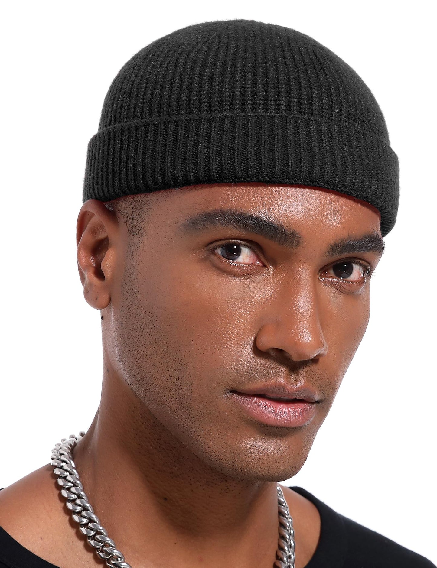 vidsel Thin Wool Fisherman Beanie Hat for Men Women Fall Winter,Short Knit Cuffed Fashion Trawler Skull Cap,Watch Cap,Black