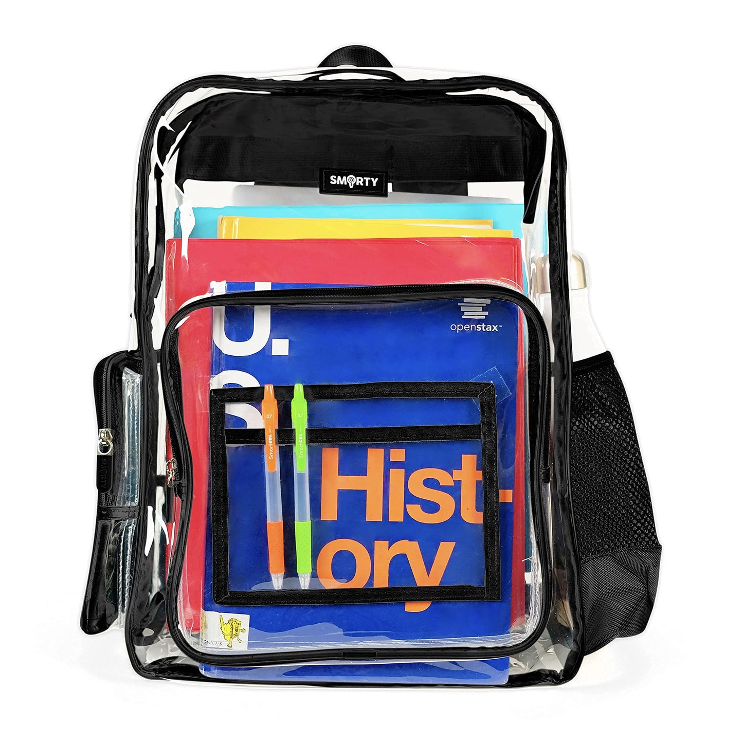SMARTY Large Heavy Duty Clear Backpack V6 Durable Transparent See Through Bag (Black)