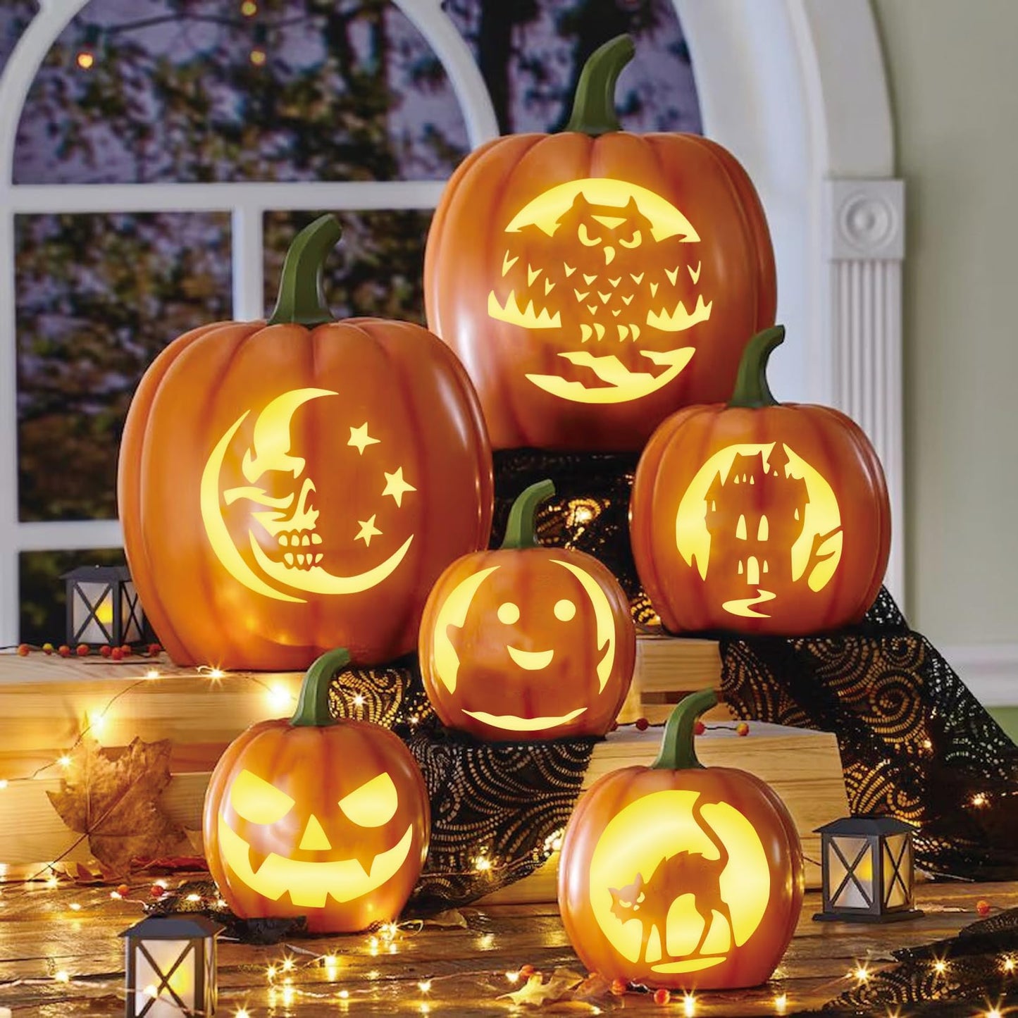 Pumpkin Stencils for Painting Reusable Halloween Pumpkins Ghost Face Paint Templates on Wood Glass Crafts Cookie Baking Door Hanger Sign Decorating (face25)