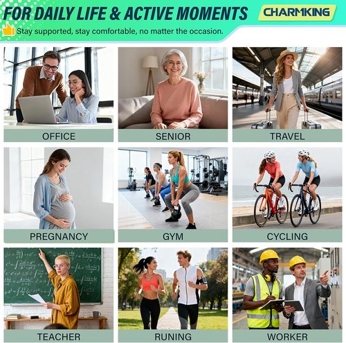 CHARMKING Calf Compression Sleeves - 15-20 mmHg Support for Running & Cycling | 3 Pairs for Men & Women