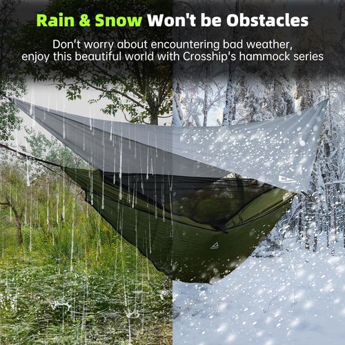 Crosship Camping Hammock with Mosquito Net, Underquilt & Rain Fly Tarp – 2 Person Portable Backpacking Hammock Set for Hiking, Backpacking, Travel, Backyard, Beach – Holds Up to 500lbs (Green)