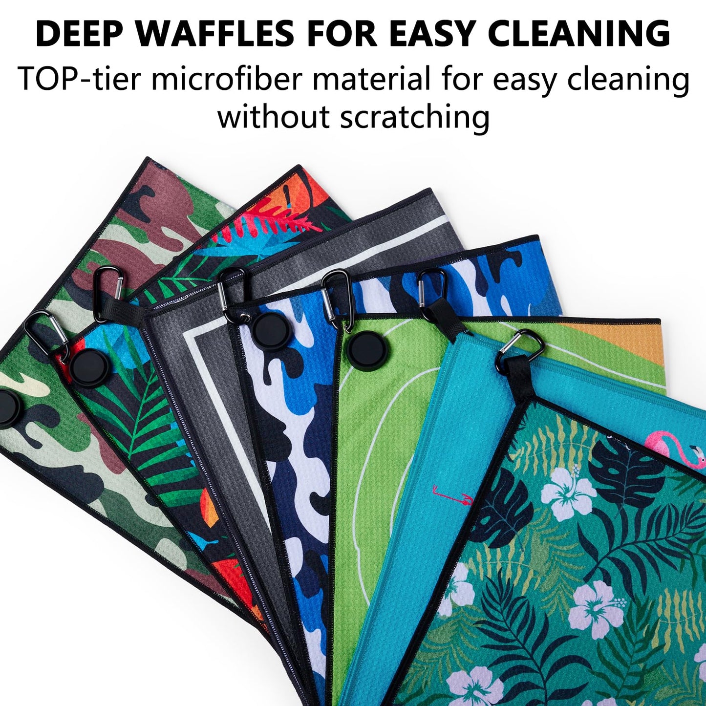 Gbourly Magnetic Golf Towels with Clip, Microfiber Waffle Design, Industrial Strength Magnet for Strong Hold to Golf Bags, Carts & Clubs (Multiple Colors Available) (Green Hole in One)