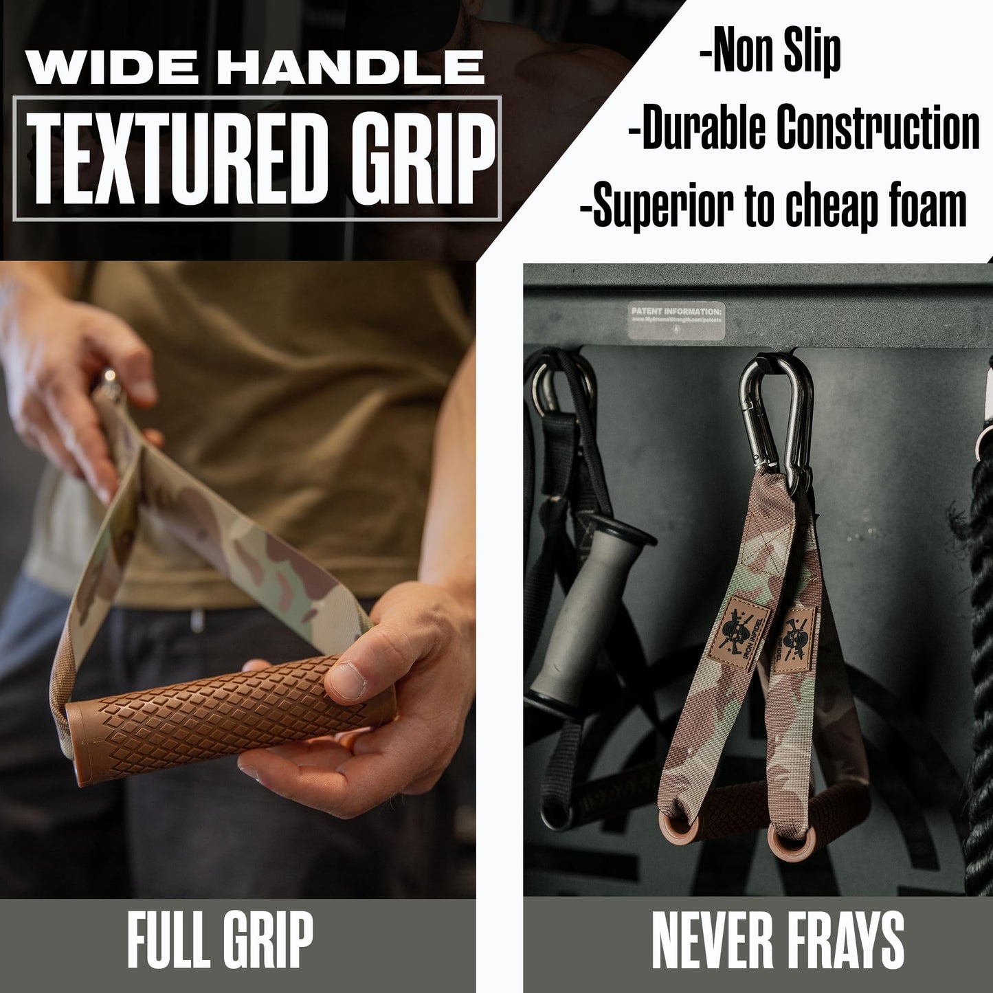 Iron InfideI Resistance Band Handles - Cable Machine Handles Attachment and Door Anchor for Exercise Bands, Great Accessory for Home Gym Workout Equipment & Pull Up Assistance Bands (Camo)