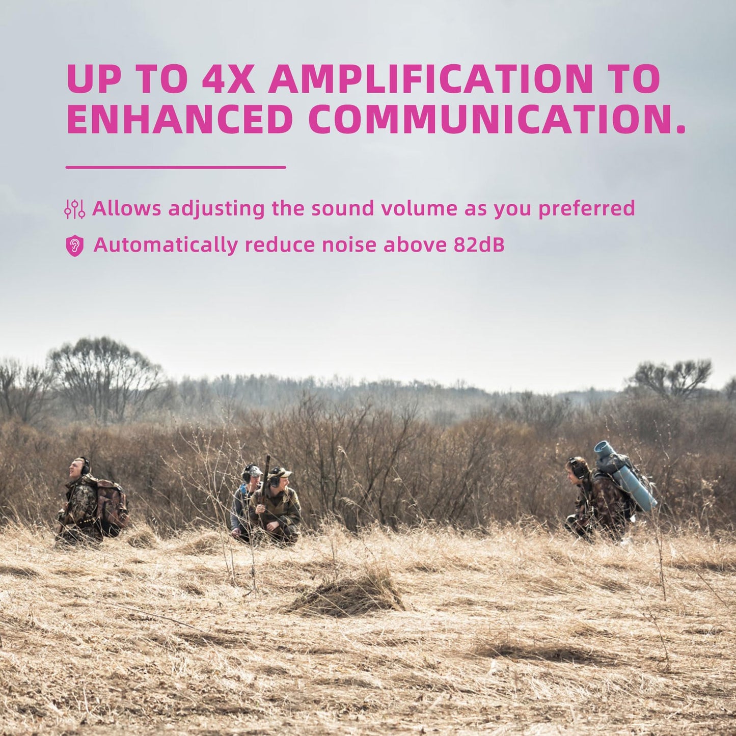 PROHEAR Electronic Ear Protection for Shooting with 4X Sound Amplification, Gun Range Hearing Protection Muffs, NRR 23dB Noise Reduction Headphones for Hunting, Pink