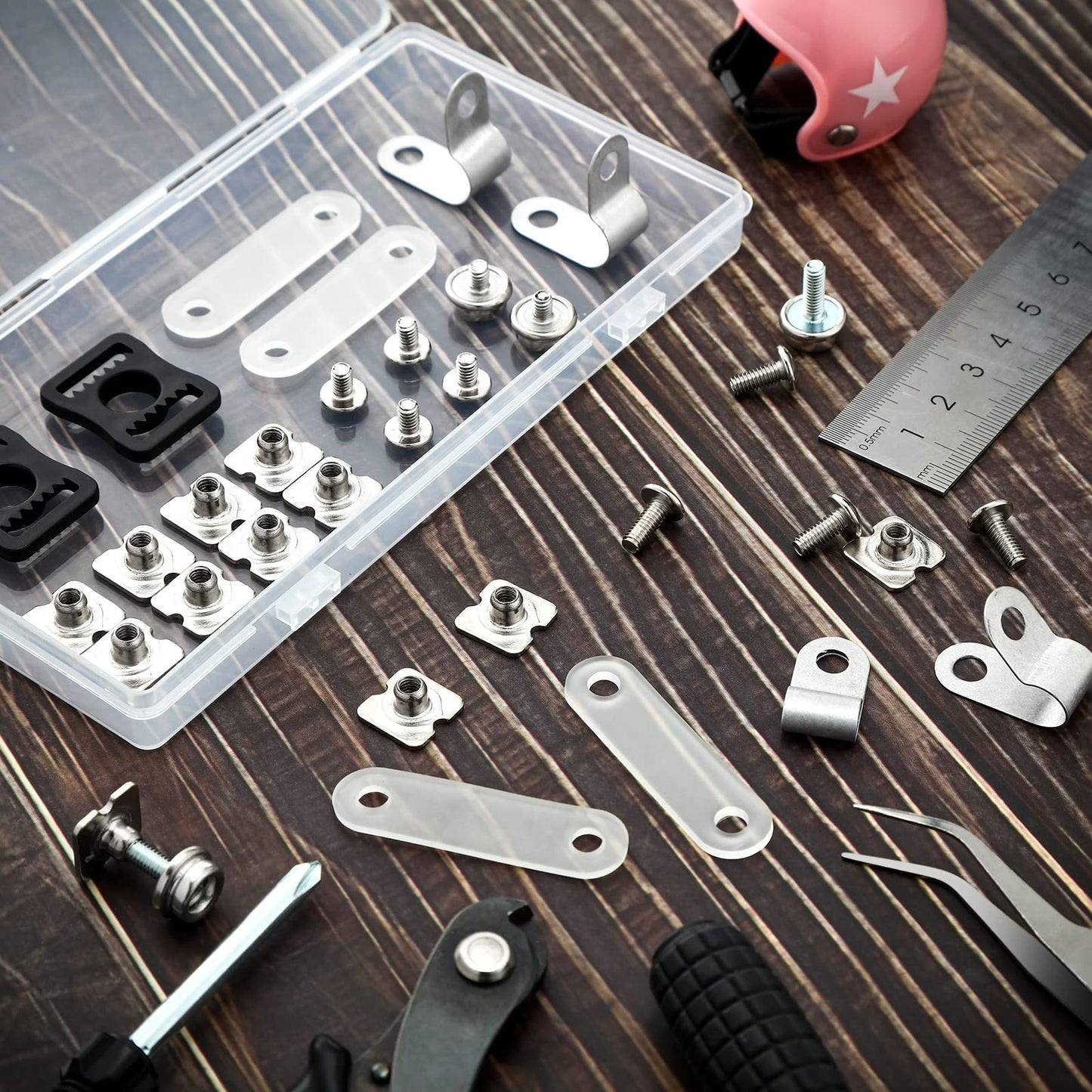 Dunzy 26 Pcs Football Helmet Repair Kit Football Helmet Hardware Kit Include Chin Strap Screwdriver R Shape Visor Clips Screws with Nuts Rubber Gaskets Helmet Buckles for Hockey Baseball Sports