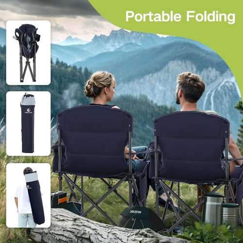 Green Party Folding Camping Chair - Oversized Heavy-Duty Lawn Chair with Cooler Bag & Cup Holder | Collapsible Padded Arm Chair