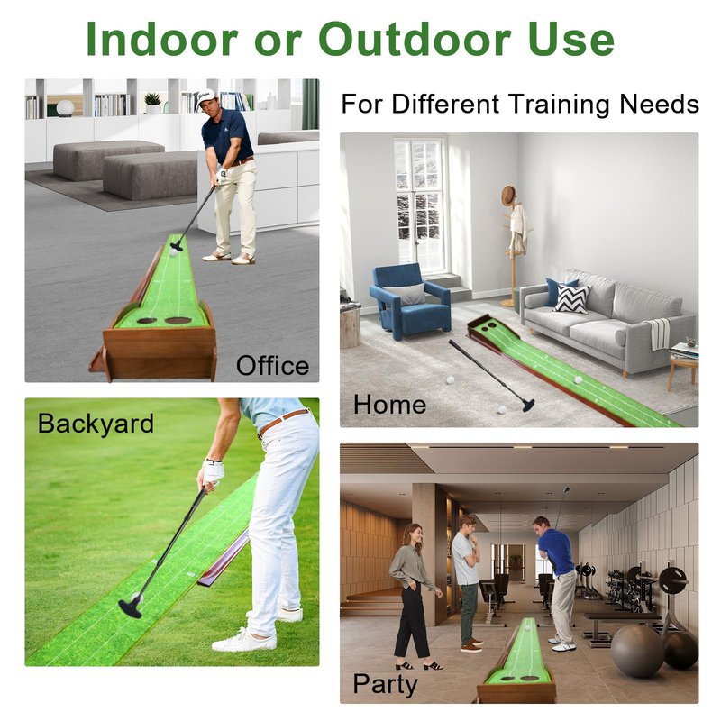 Toptoo Golf Putting Mat with Ball Return, Practice Golf Putting Green Training Aid for Indoor, Outdoor at Home, Office, Backyard with Putter and 5 Balls 9.84 ft