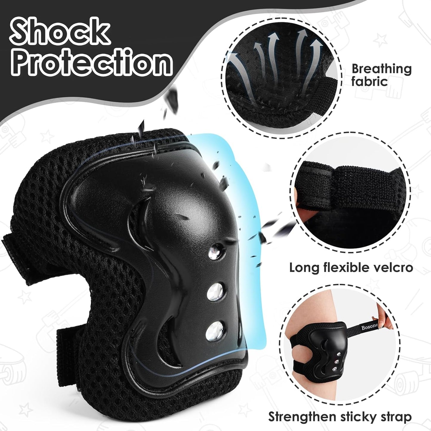 BOSONER Kids Protective Gear Set - Knee & Elbow Pads for Roller Skating, BMX, and Cycling