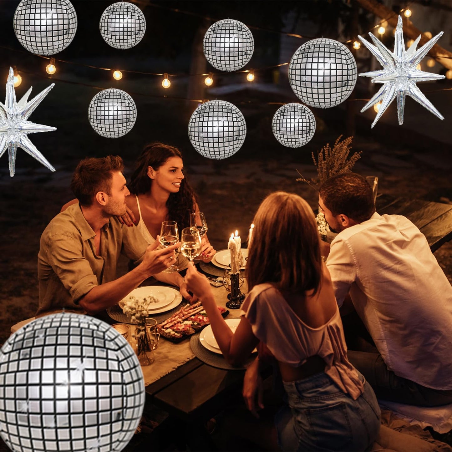 30 Pcs Disco Ball Balloons,4D Large Foil Balloons with Metallic Star,Huge Silver Explosion Star Aluminum for Disco Dance Birthday Party Graduation New Year Decoration