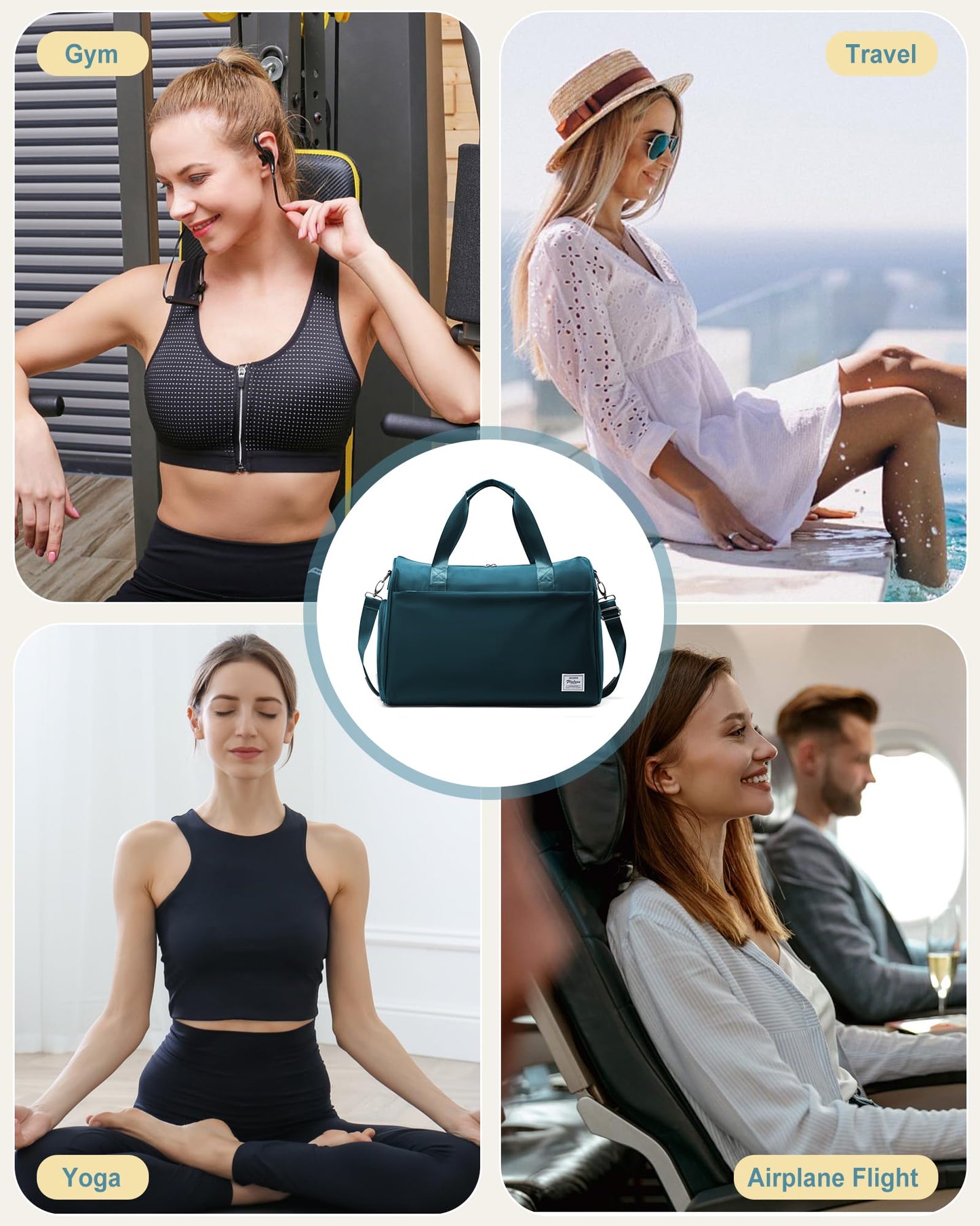 Travel Duffel Bags for Women Mens, Weekender Bag with Shoe Compartment Carry on Overnight Bag with Laptop Compartment Personal Item Travel Bag Gym Bag Hospital Bag Peacock Blue