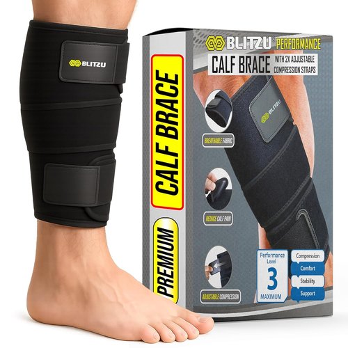 BLITZU Calf Brace - Adjustable Neoprene Compression Sleeve for Muscle Support | S-M Size