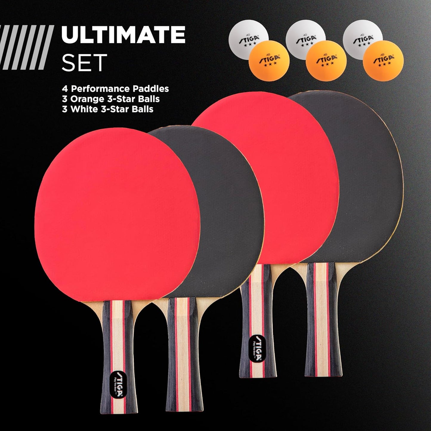 STIGA Performance Table Tennis Set - USATT Approved Rackets & 3-Star Balls | 5-Ply Blade & Flared Handle for Skill Development