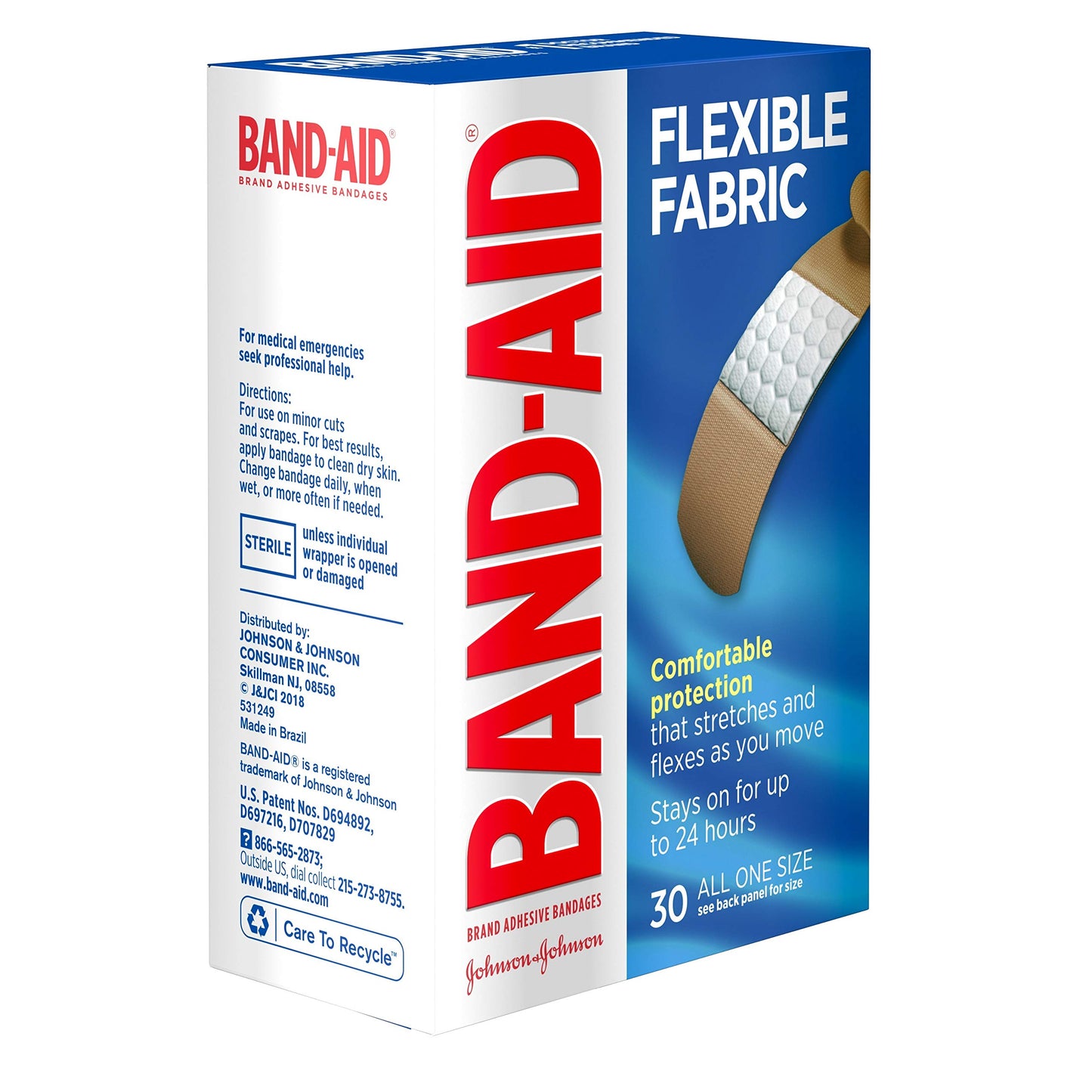 Band-Aid Brand Flexible Fabric Adhesive Bandages for Wound Care and First Aid, All One Size, 30 ct