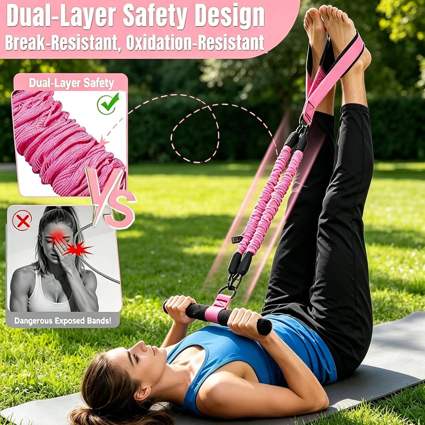 Skiennix Upgraded Pedal Resistance Band - Thickened Latex Tubes & Soft Foam Foot Pedal | Core & Arm Workout Equipment for Women