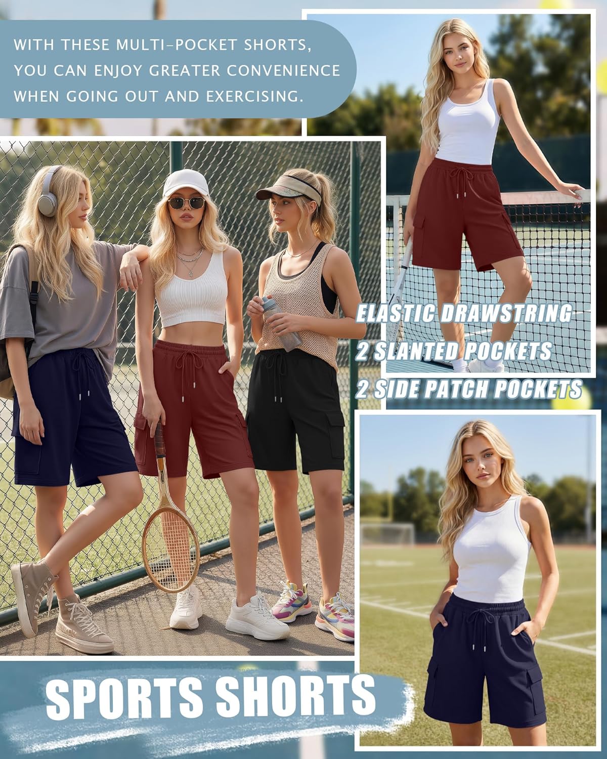 Neer Women's Bermuda Cargo Shorts - Elastic Drawstring, Knee Length, 4 Pockets | Casual & Comfortable