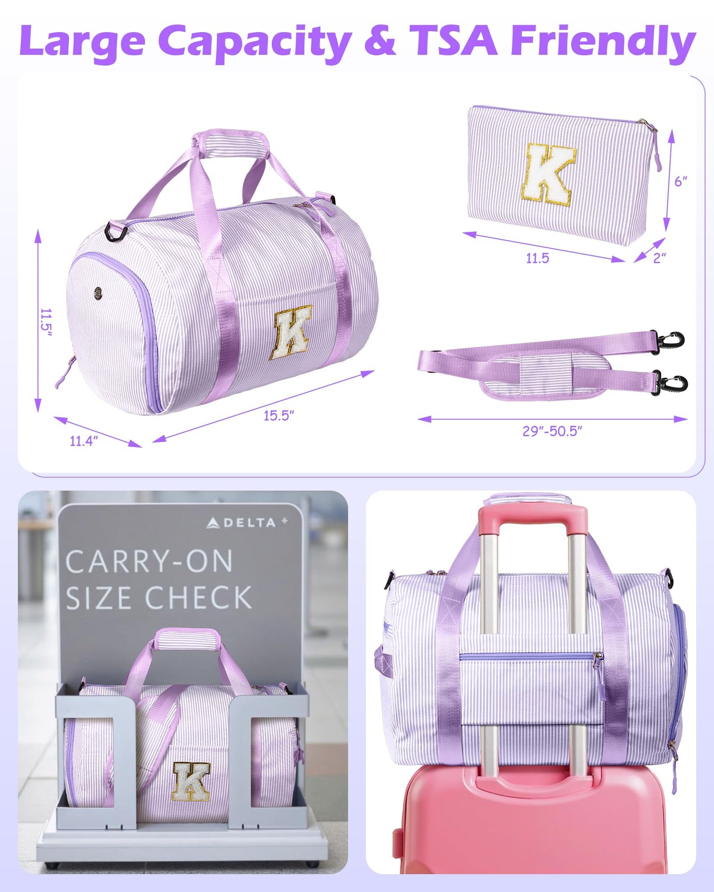 Vogewood Birthday Gift for Tween, Girls Travel Duffle Bag, Kids Initial Overnight Duffel Bags with Shoe Compartment, Personalized Dance Bag with Cosmetic Pouch, Teen Gifts Trendy Stuff (Letter B)