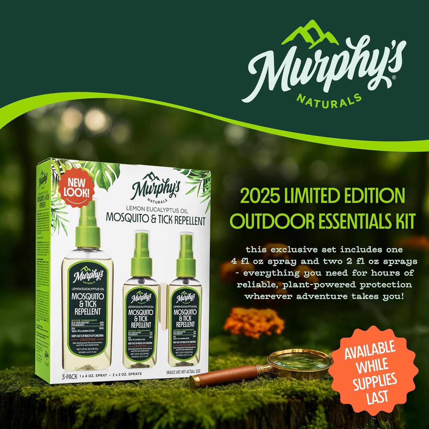 Murphy’s Naturals Mosquito & Tick Repellent - Plant-Based Outdoor Spray Kit | 3-Pack (1x4oz + 2x2oz)