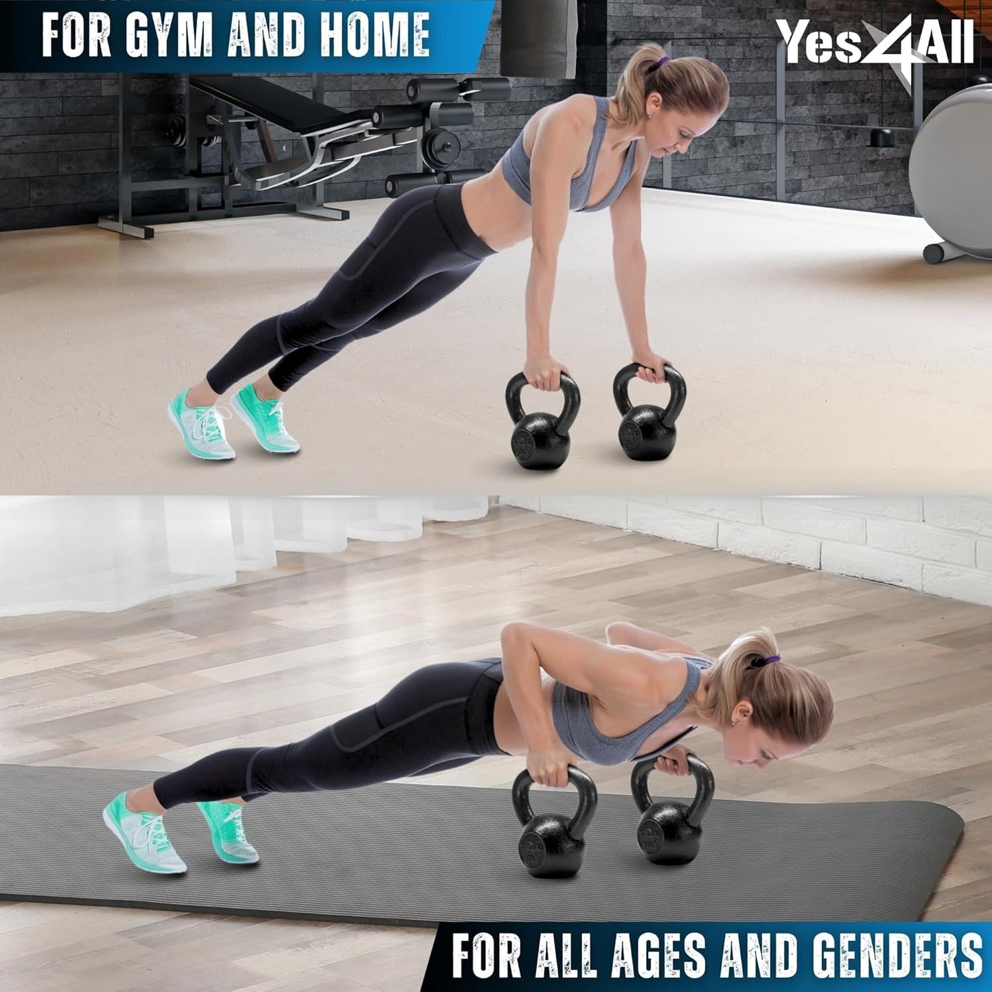 Yes4All Cast Iron Kettlebell Set | Strength Training for Full Body Workout - 5-80 Lbs Options