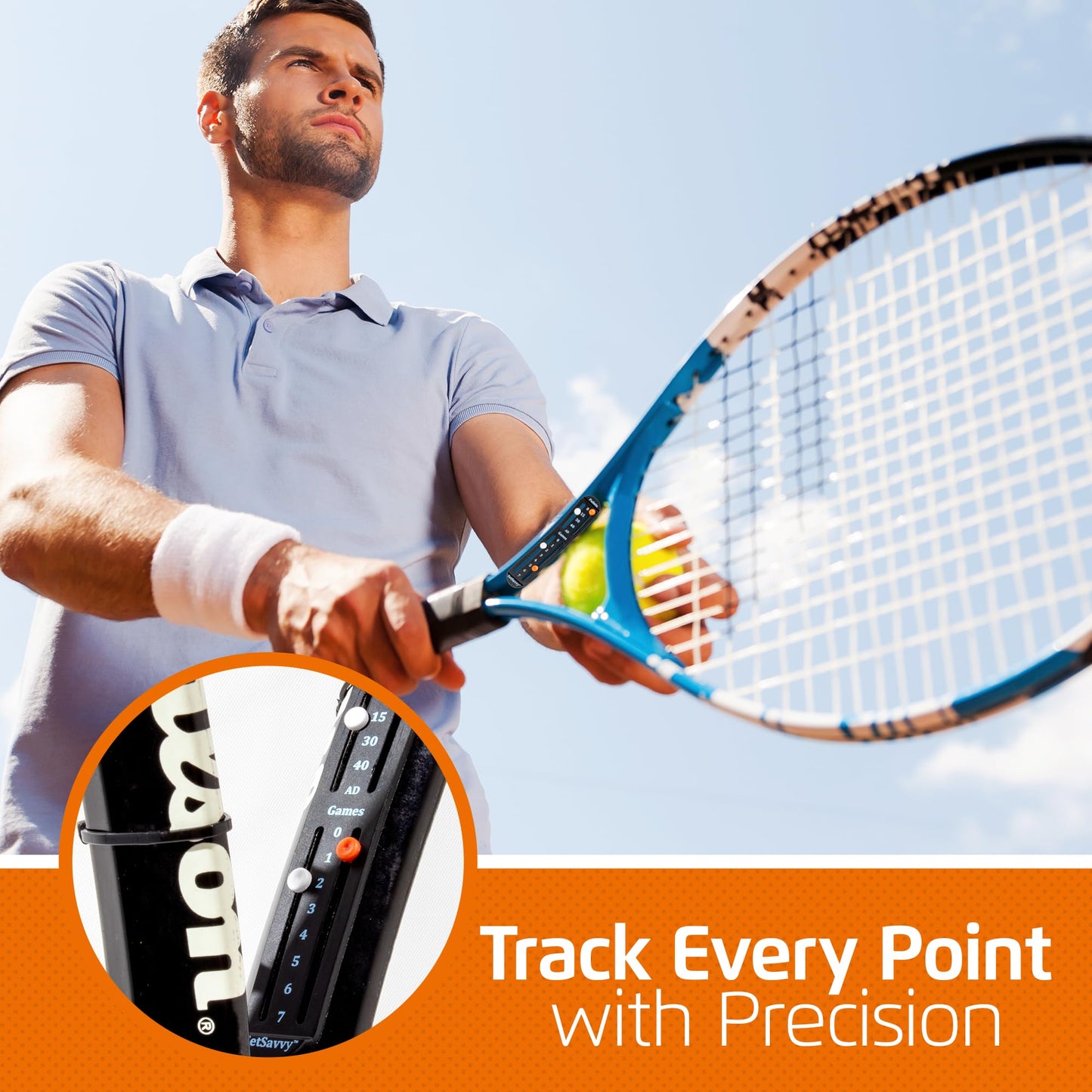 Tennis Score Keeper for Racket and Paddle, Tennis Score Counter, Easy-to-Mount Point Tracker for Recording Points, Games, and Sets, Featherweight Score Keeping Device, 2g (White Two Pack)