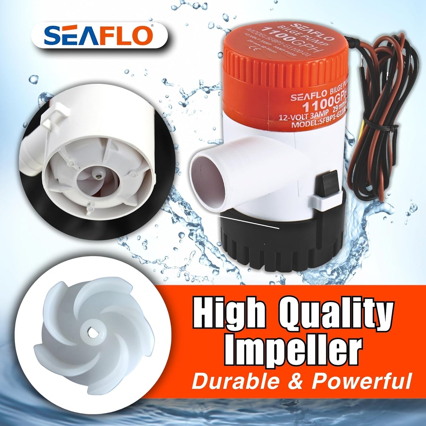 SEAFLO 01 Series 1100 GPH Bilge Pump - 12V Marine Submersible Pump with Anti-Airlock Protection | 4-Year Warranty