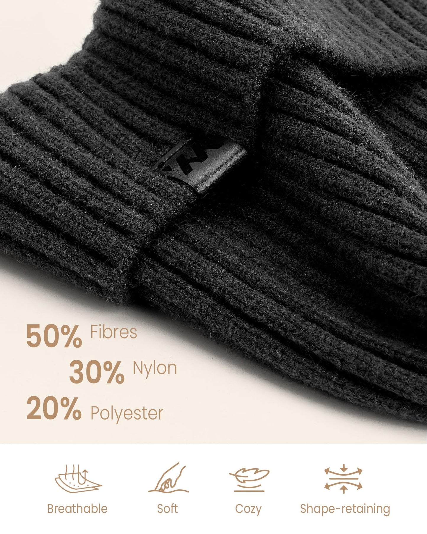 YANIKY Winter Beanie Hat for Men & Women, Fleece Lined Thermal Knit Hat Ski Beanie Skull Cap Cuffed Cap for Cold Weather Black