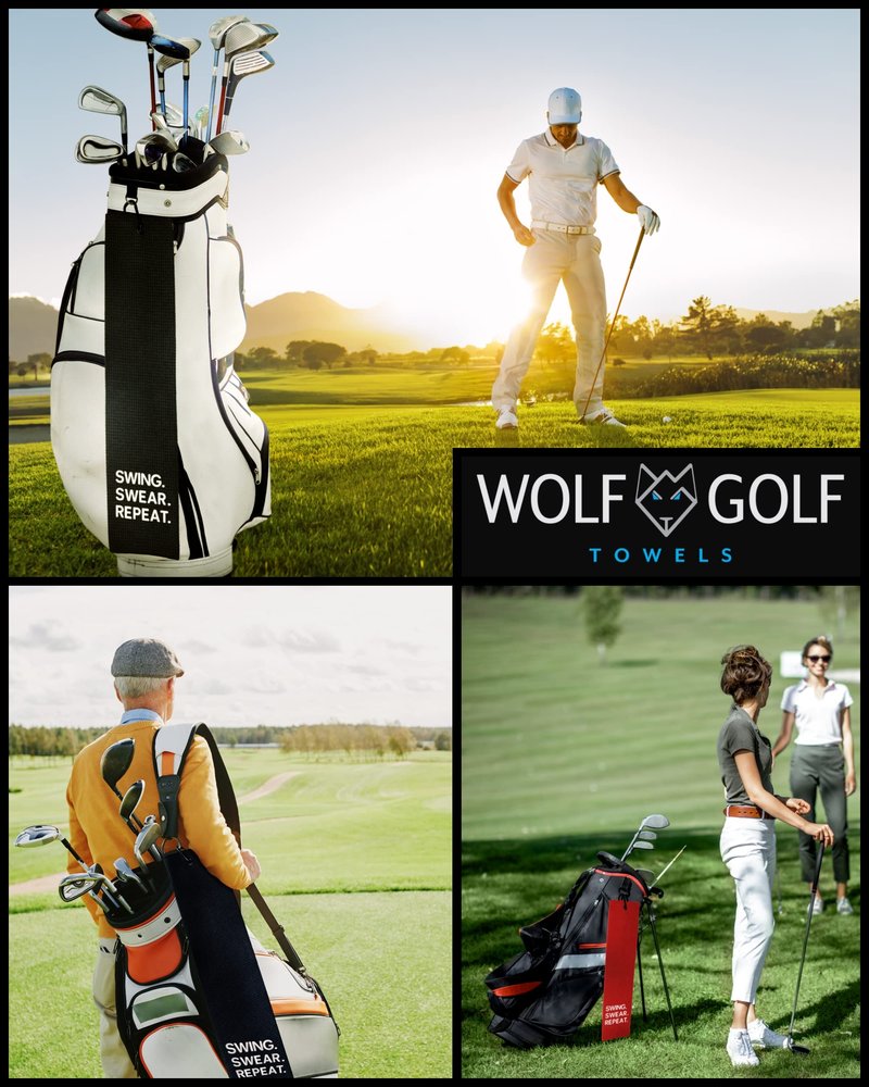 Wolf Golf Towels - Swing Swear Repeat Golf Towel - Embroidered Funny Golf Towel - Golf Gift for Men or Women - Golf Accessories for Women or Men