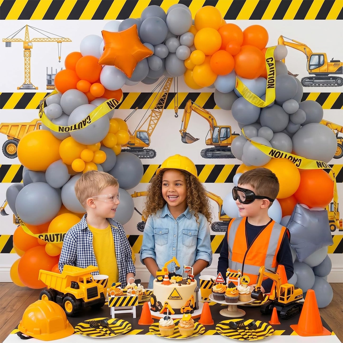 Construction Theme Balloons, 12 inch Orange Yellow Dusty Blue Latex Balloon for Construction Birthday Truck Excavator Theme Boys Transportation Party Supplies