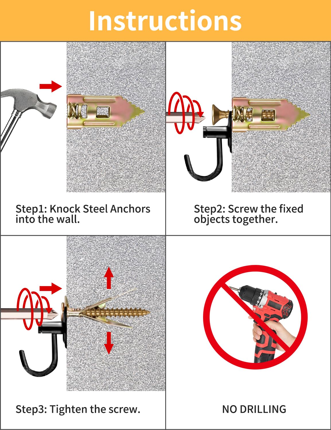 ComfrtX 3 Sizes Metal Expansion Bolts for Drywall - 120PCS Self Drilling Anchors with Screws,Drywall Screws and Anchors Kit,No Drill Hole Needed for Mounting TV,Shelf, Mirror,Cabinet,Picture Frames