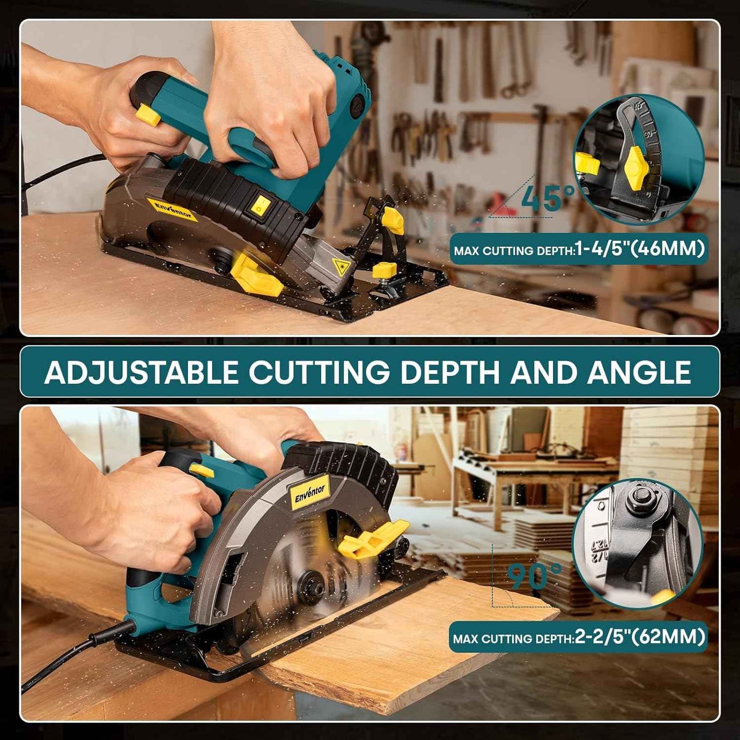 14A Electric Circular Saw with Laser Guide & 2 Blades - 7-1/4 Inch, 5500RPM