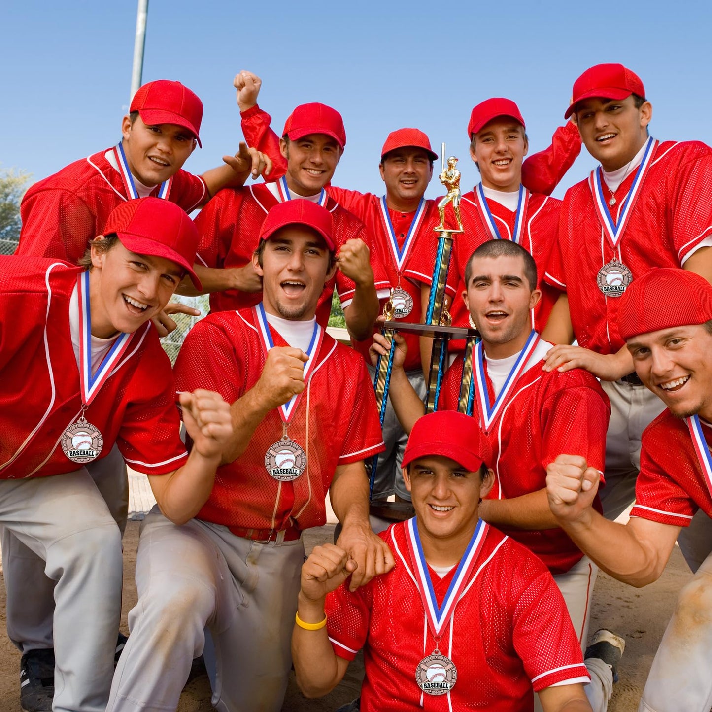 Remuuly 20 Packs Bronze Medals Bulk, 2'' Award Medals Team Participation Trophies with Red White and Blue Striped Ribbon for Competitions Celebration Prizes Gift Sports Party Favor (Baseball)