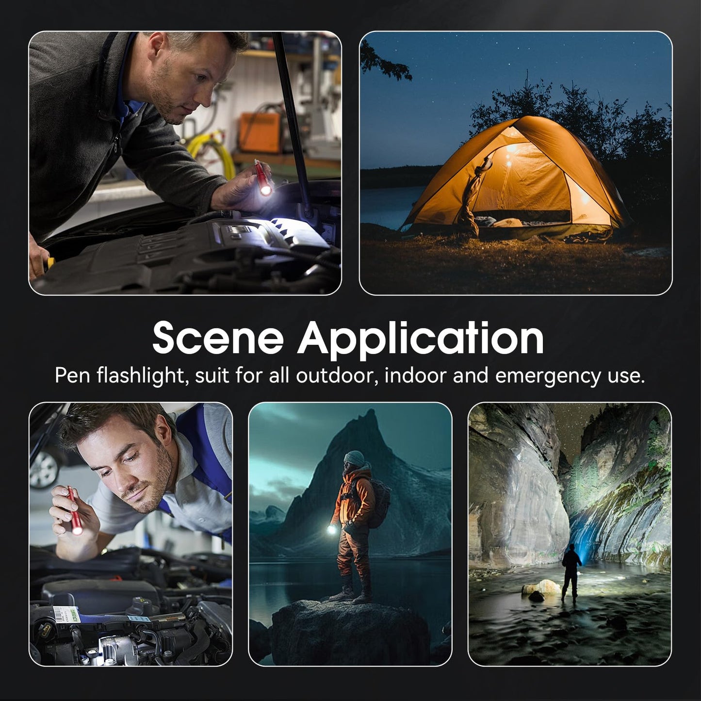 RECHOO LED Pen Light 4 Pack, Lightweight, Small Bright Pen Flashlight with Clip, Waterproof Portable Pocket Flashlight for Home, Emergencies, Inspection, Red (Battery Included)