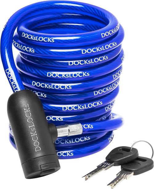 DocksLocks Coiled Security Cable - Weatherproof Anti-Theft Lock for Kayaks, Bikes & More | 5ft, 10ft, 15ft, 20ft, 25ft