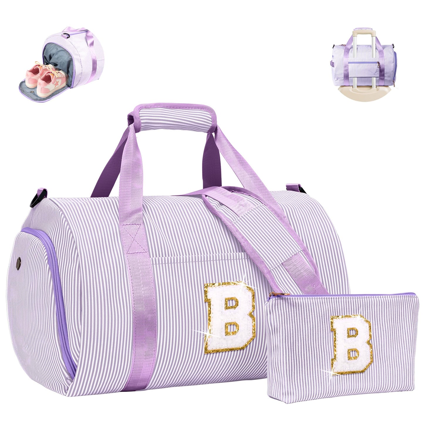 Vogewood Birthday Gift for Tween, Girls Travel Duffle Bag, Kids Initial Overnight Duffel Bags with Shoe Compartment, Personalized Dance Bag with Cosmetic Pouch, Teen Gifts Trendy Stuff (Letter B)