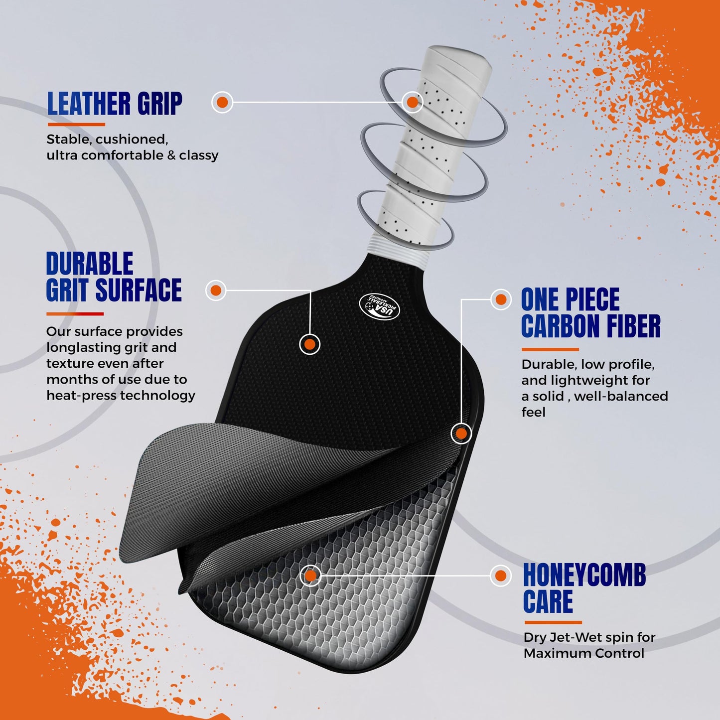 Pickleball Paddle with Cover - 3K Raw Carbon Fiber Pickleball Paddles for Spin & Control, 20mm Polymer Honeycomb Core for Power & Consistency | USAPA Approved | Designed in The USA