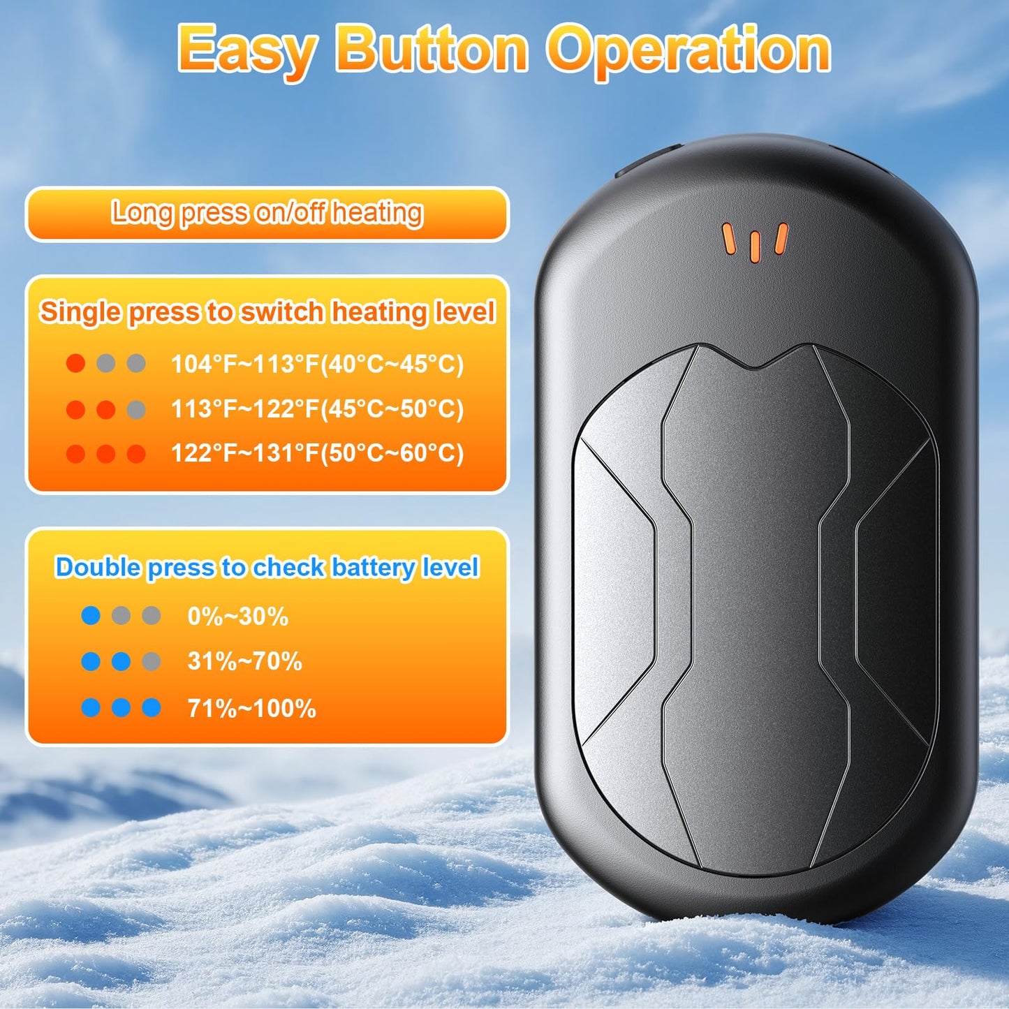 Electric Hand Warmers Rechargeable 2 Pack with 3 Heating Mode,Portable Hand Heater,Smart Chips,USB Quick Charge, Winter Gifts for Christmas, Outdoor, Golf, Hunting, Camping,Valentine's Day Gifts