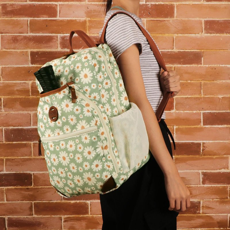 TOURBON Pickleball Bag for Men Women, Pickleball Paddle Backpack with Multiple Compartments, Clip-on Bike Pannier Rear Rack Saddle Bag for Bicycle (Green with Flower)