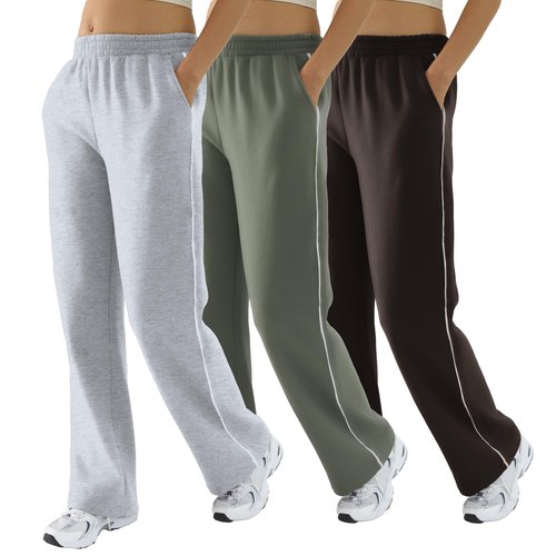 DITOK Womens Baggy Sweatpants 3 Pack, Wide Straight Leg Pants Womens Fleece Lined Elastic Waist Workout Casual Lounge