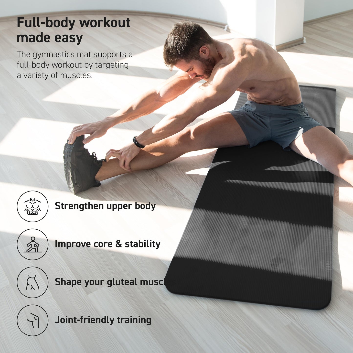 MSPORTS Thick Yoga Mat Non Slip – Extra Comfortable Exercise Mat for Home Workouts, Pilates, Stretching & Gym – Cushioned NBR Foam, Yoga Mat with Strap, for Women & Men (Black, 74.5 x 24 x 0.6 in)